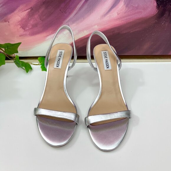 Steve Madden Elma Slingback high‎ Heel Sandal in silver Size 8.5 - Picture 4 of 11
